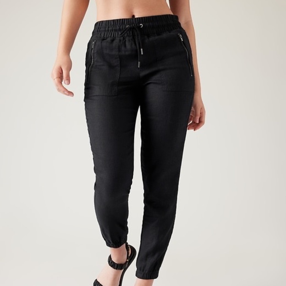 Athleta Cabo Linen Jogger Pants Women's Size 10 Medium Black 100% Linen $79 New